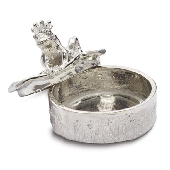 Silver Tone Polished Pewter Frog Prince w Crown Tooth Fairy Trinket Treasure Box - Picture 2 of 3